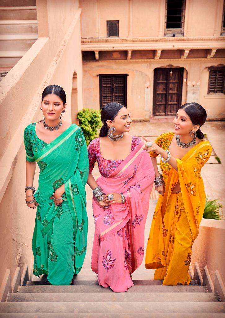 Kashvi Sunheri Ethnic Wear Printed Fancy Georgette Saree Collection
